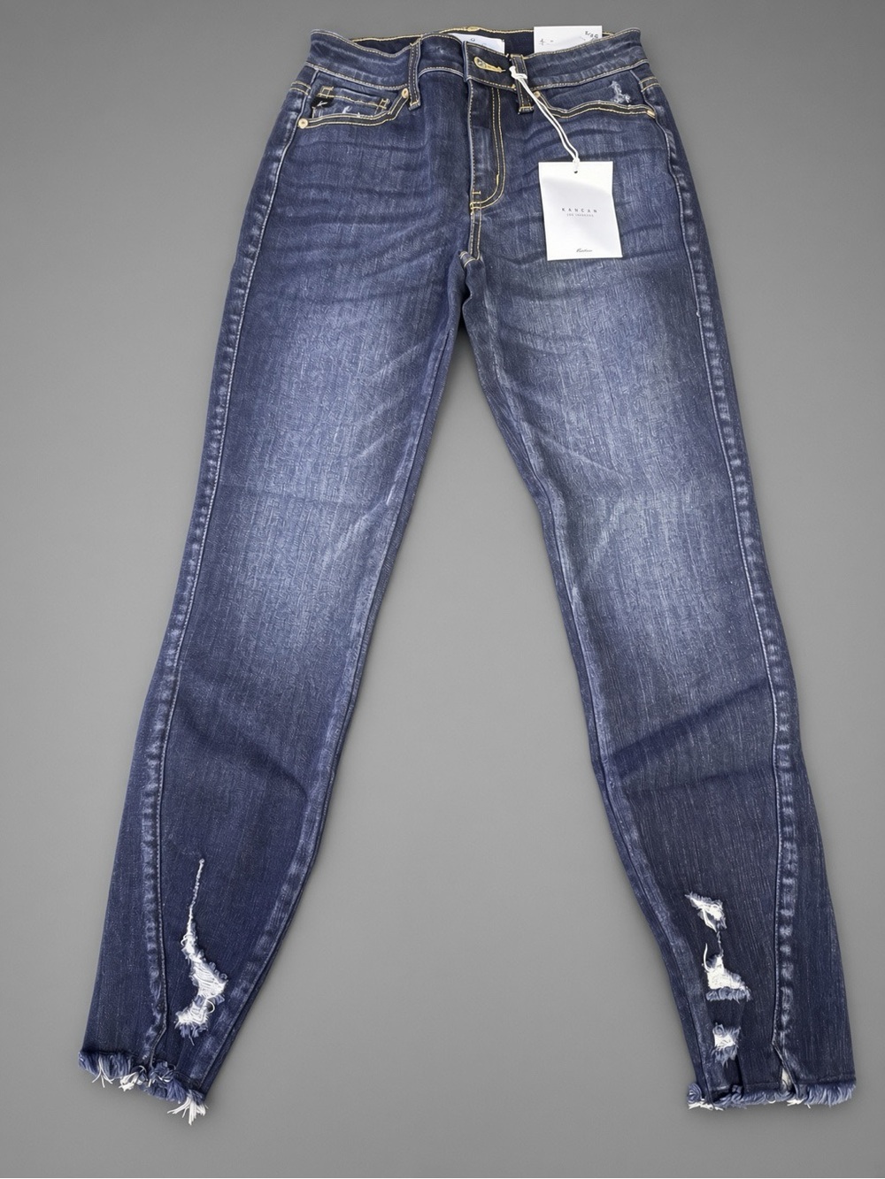 KanCan Women (25) Mid Rise Frayed Hem Ankle Skinny Jeans